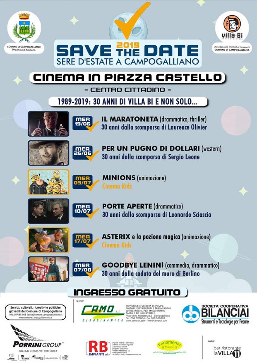 Save the date. Il cinema in piazza Castello