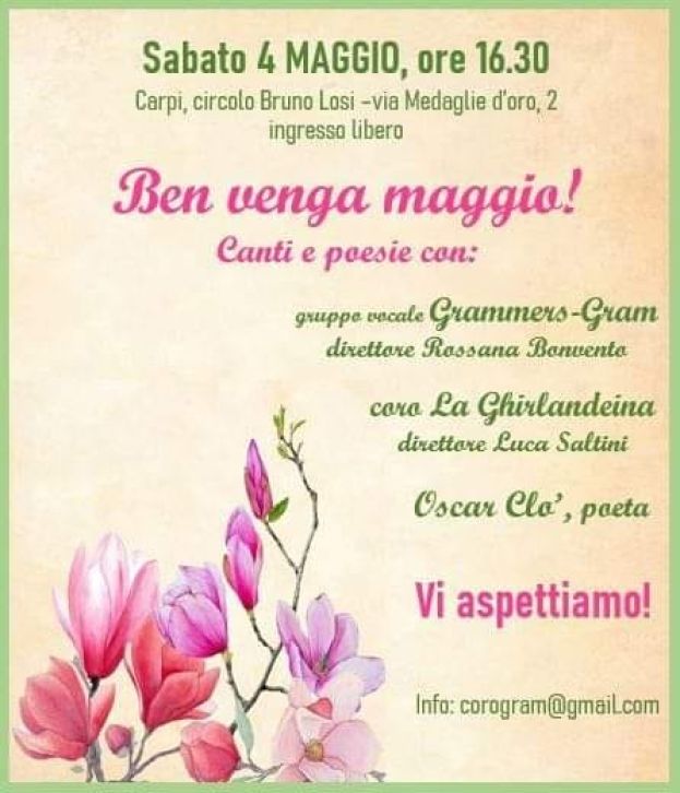 "Ben venga Maggio": Concerto di Canti e Poesie a Carpi